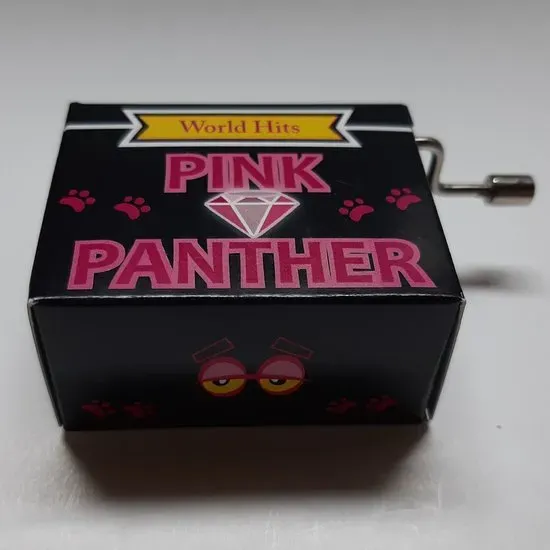 Draai Muziekdoosje wereldhits Pink panther in zwart en roze